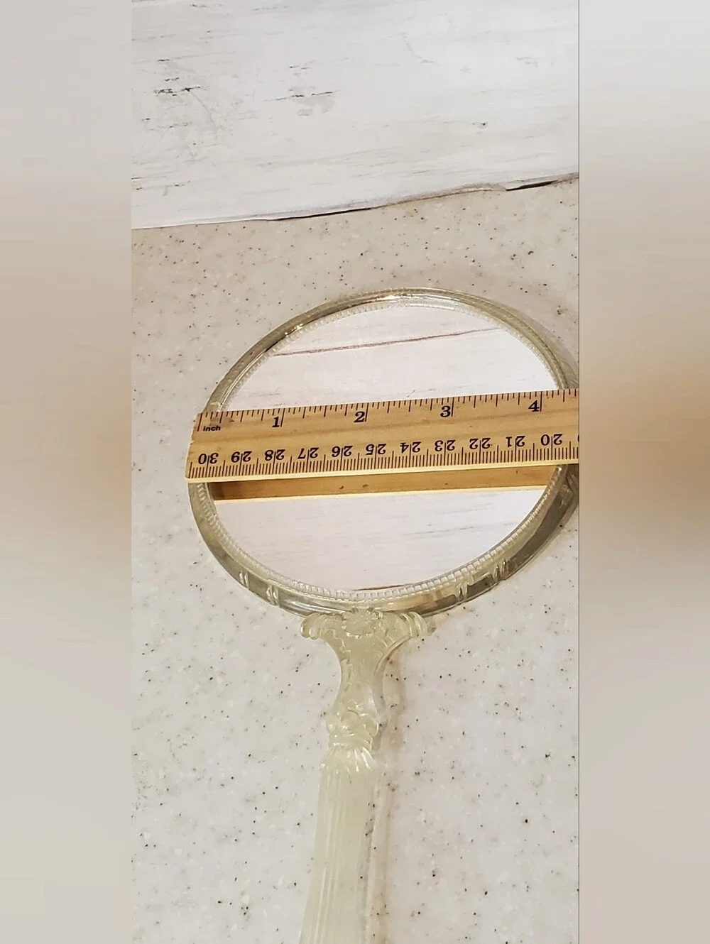 Vintage MCM Lucite Hand Mirror Windmill Landscape Clear Vanity Granny Chic Victo